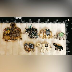Lot of 7 Elephant Brooches Pins Rhinestone Enamel Gold Tone Jewelry